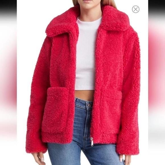 Sam Edelman pink faux fur fuzzy fleece‎ pink teddy jacket Size large new!!! - Picture 2 of 16